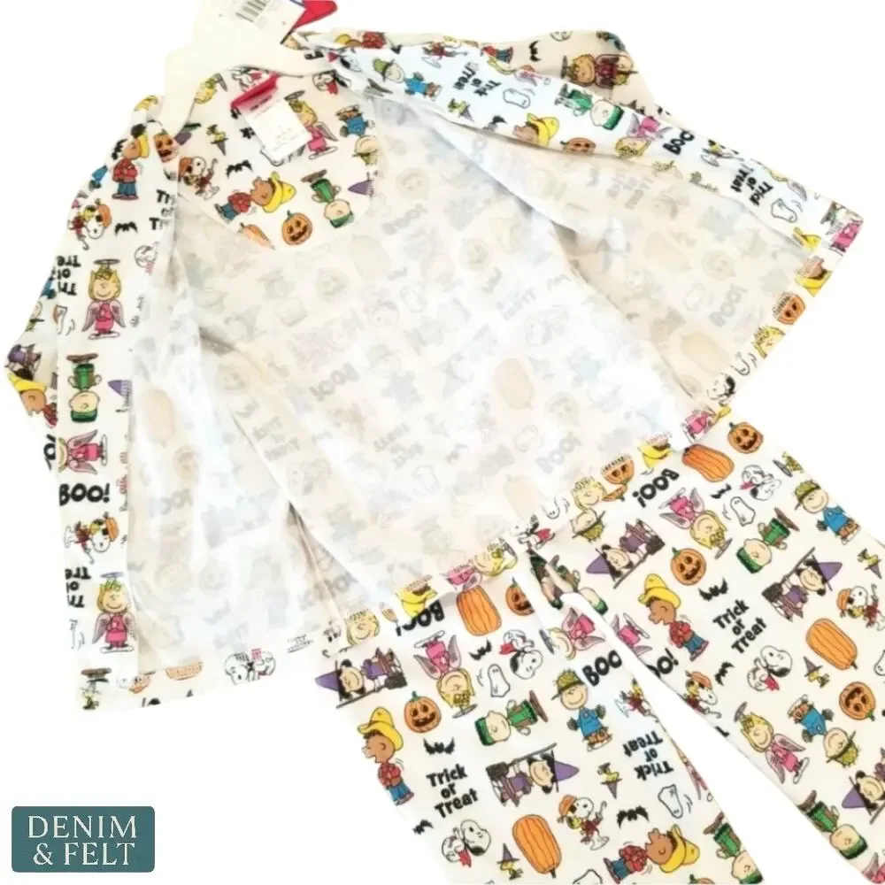 NEW Peanuts Snoopy Halloween Button Up Pajama Set Kids 4T Trick Or Treat Print‎